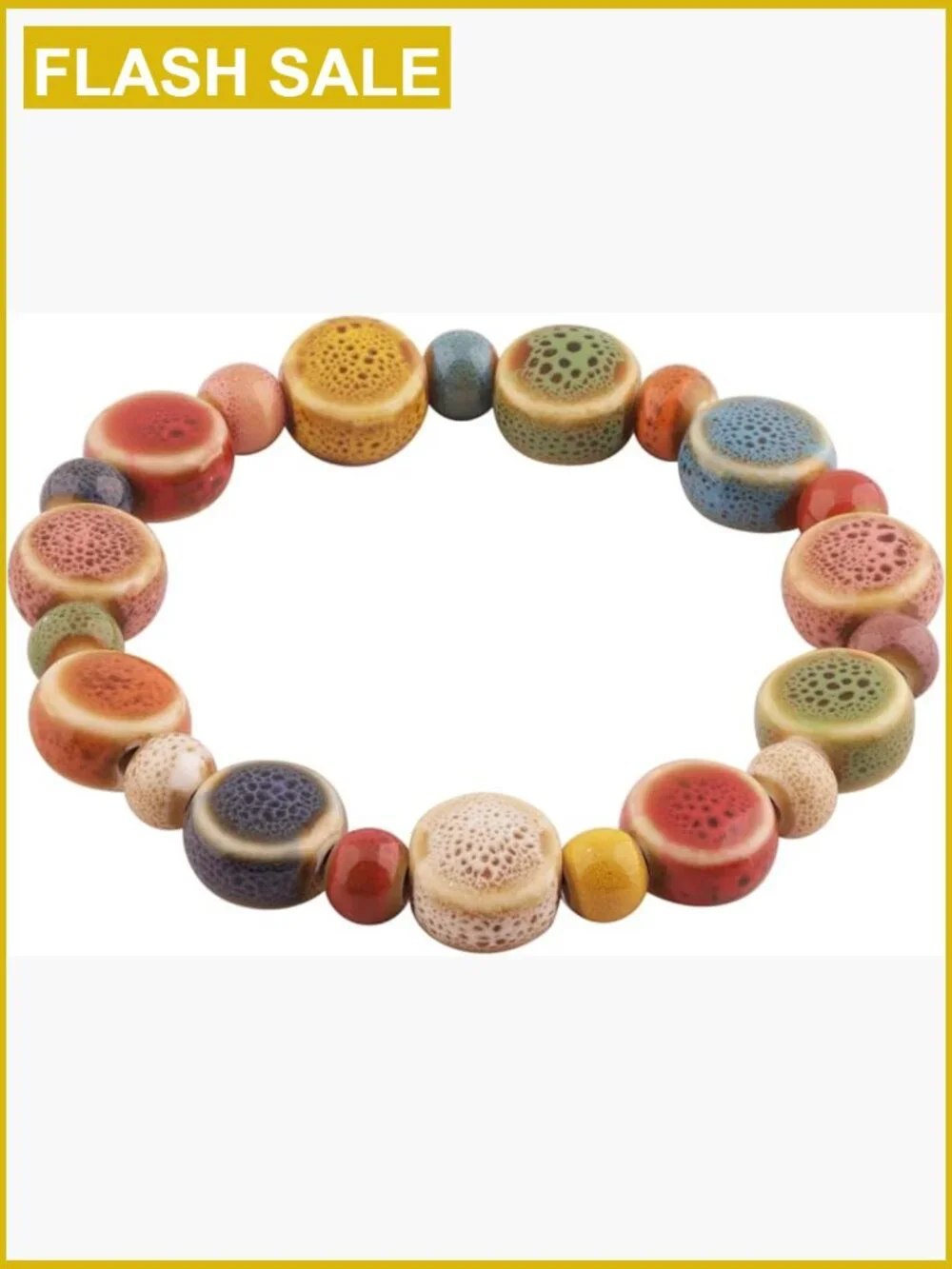 Boho Ceramic Bead Stretch Strand Bracelet Layering Statement
